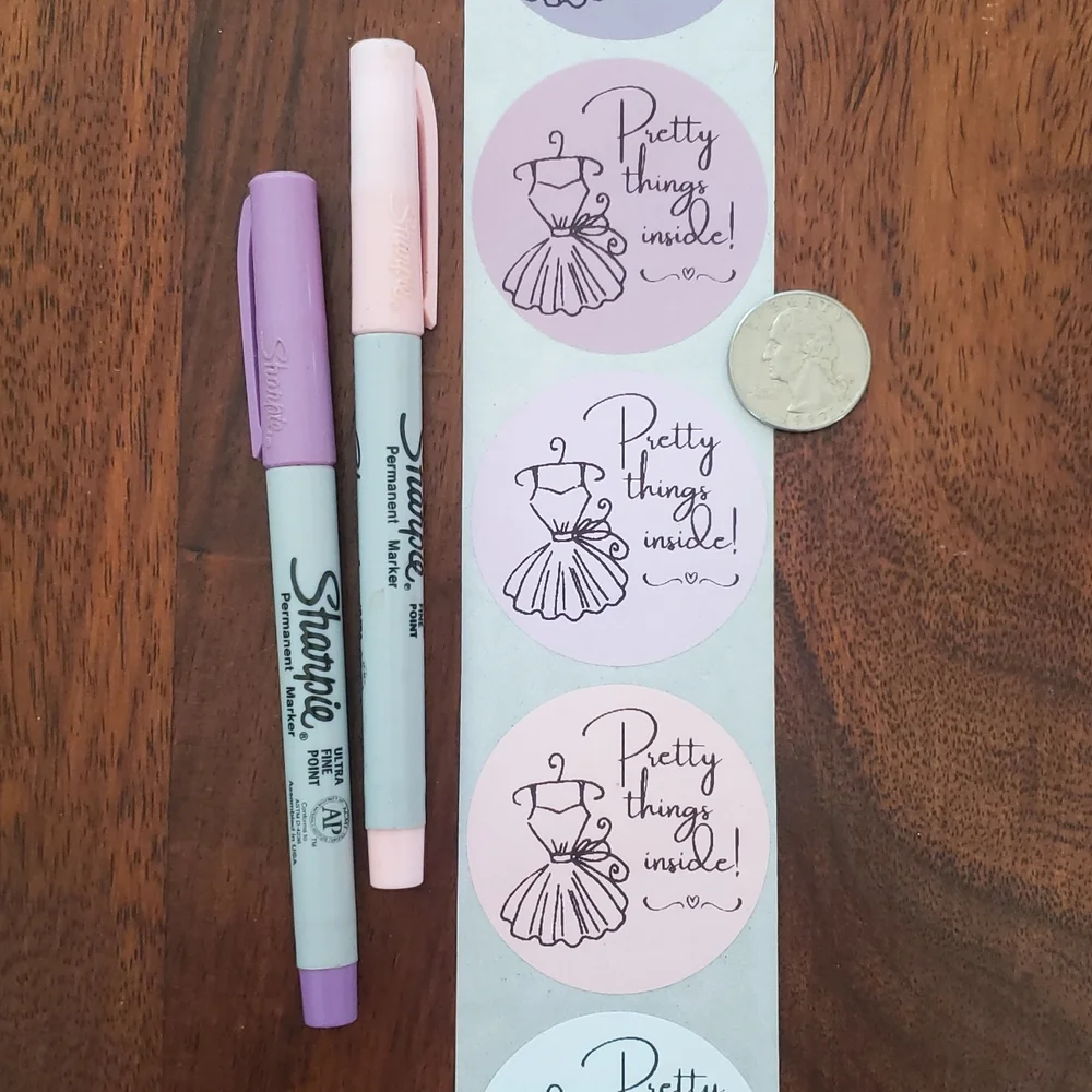 3/$15 50pc 2” Pretty Things Inside Stickers Pink Purple Boutique Packaging Label